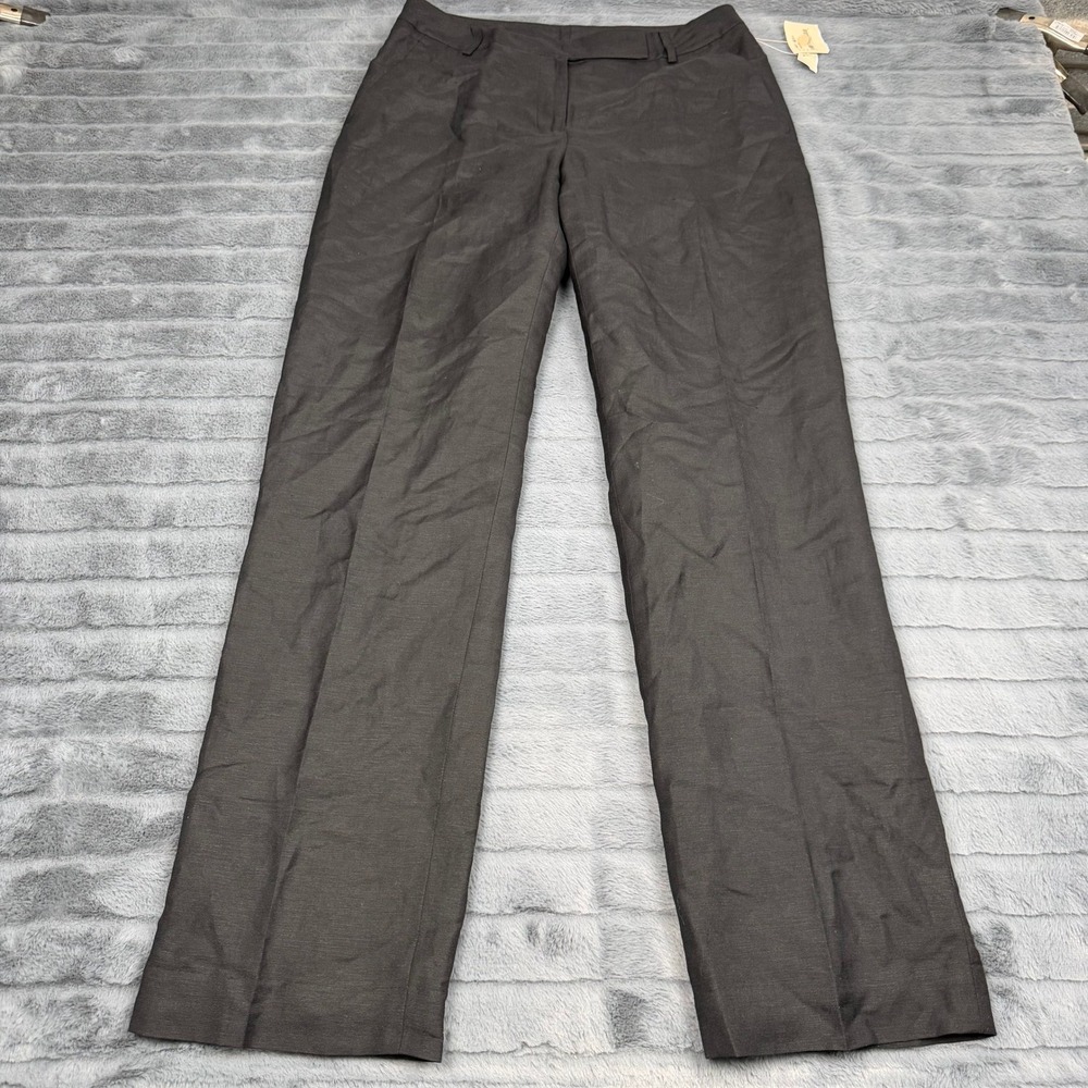 Liz Claiborne Suits Black Linen Rayon Blend Straight Leg Dress Pants Womens 8